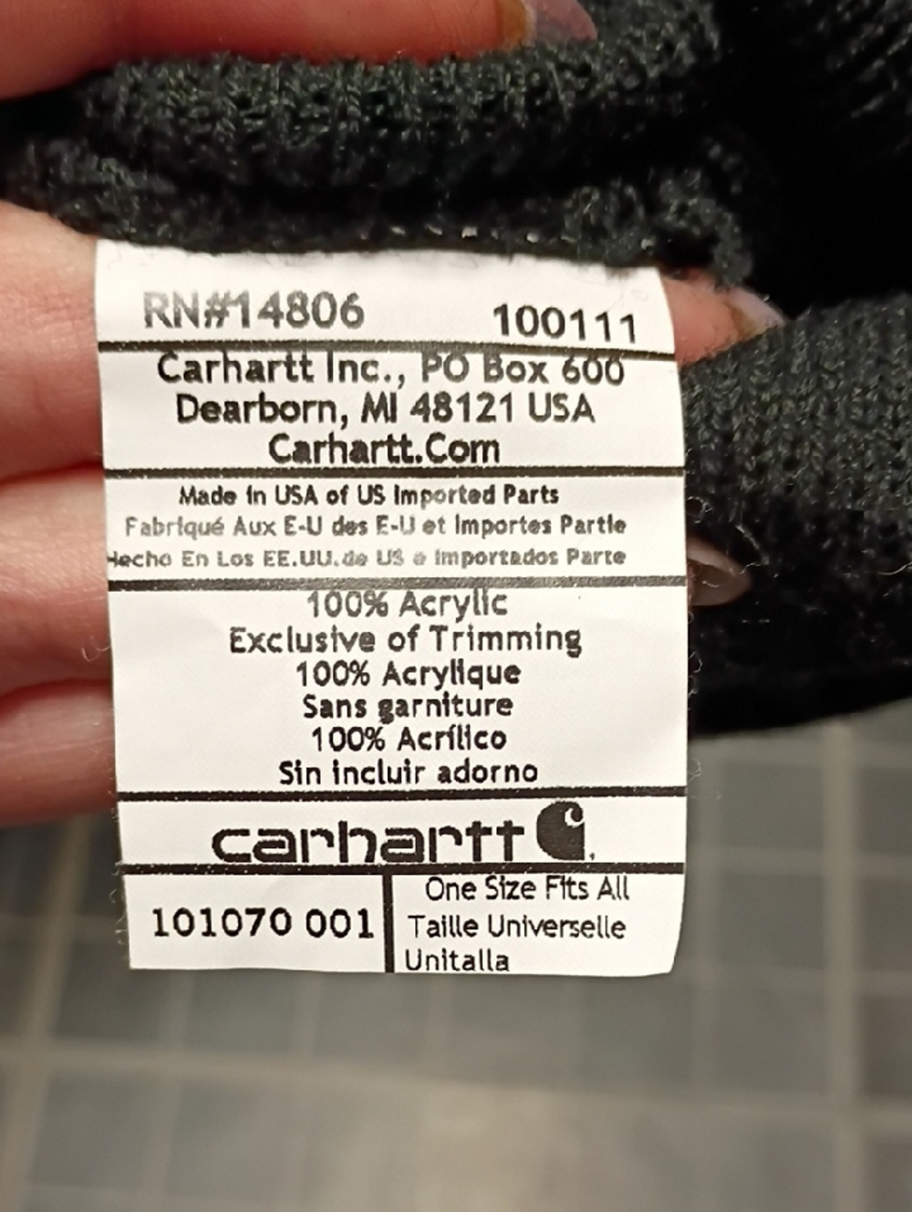 Carhartt Black Knit Cuffed Beanie with Logo Patch - Picture 2 of 3
